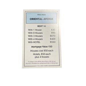 Monopoly Here Now Oriental Ave Property Title Deed Card Replacement 2008 u